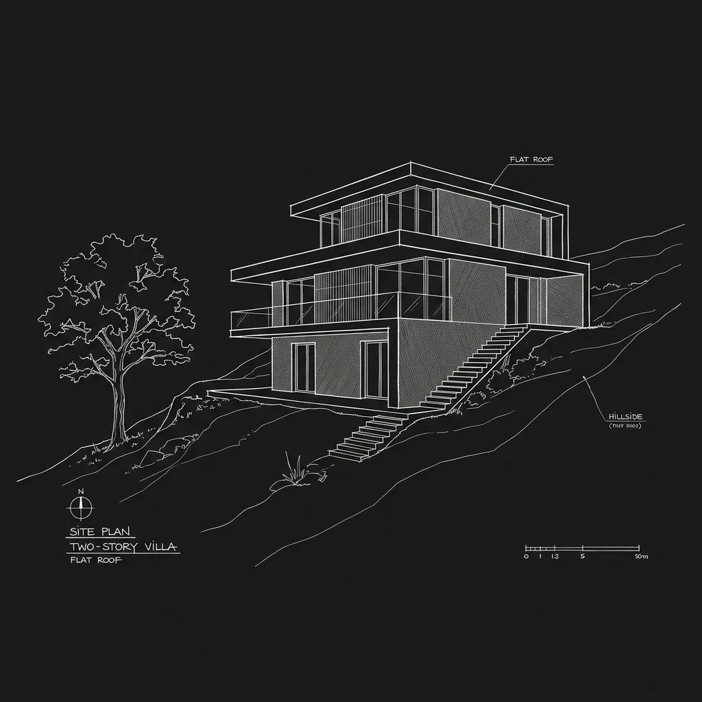 Architectural sketch of a contemporary villa by Akar Studio